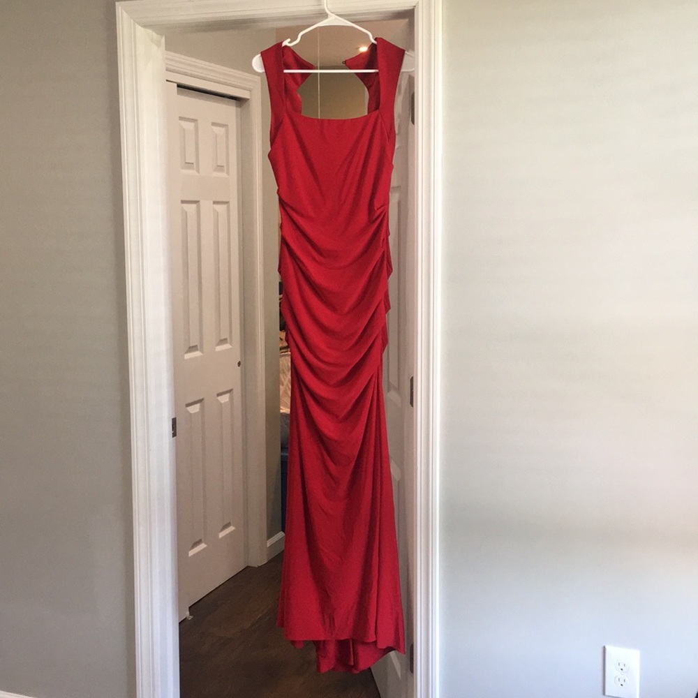 Adriana Papell red dress with short train